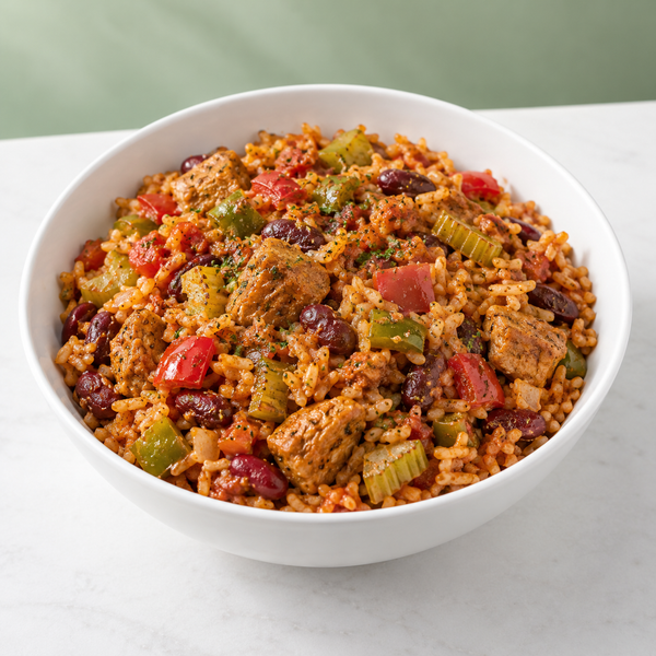 AI-generated vegan meal preview: Cajun Jambalaya
