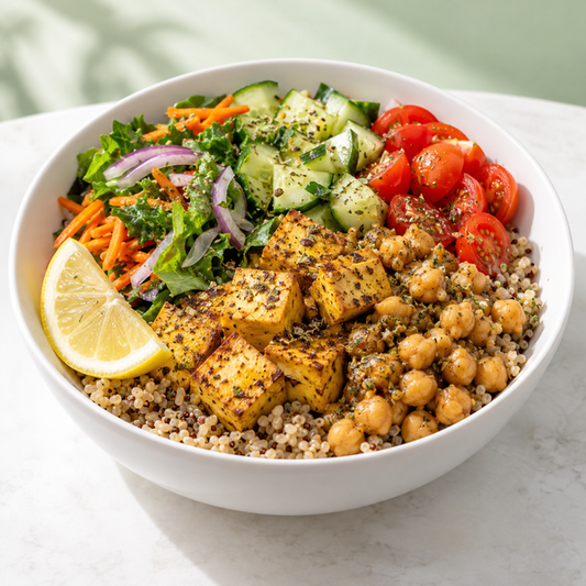 AI-generated vegan meal preview: Greek Lemon-Oregano Protein Bowl
