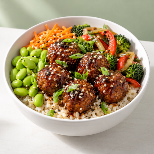 AI-generated vegan meal preview: Korean BBQ Meatballs