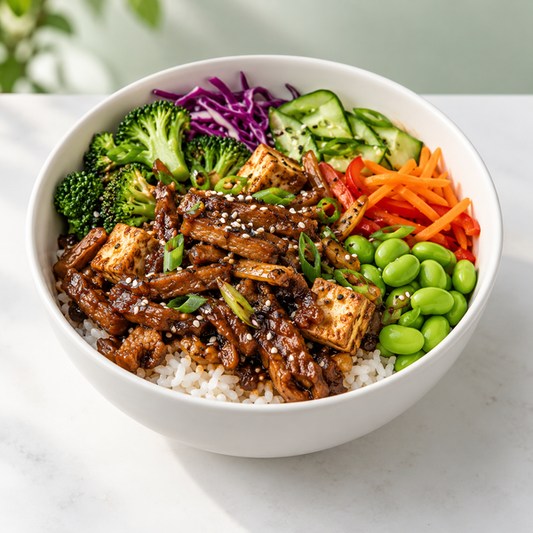 AI-generated vegan meal preview: Korean Bulgogi Protein Bowl